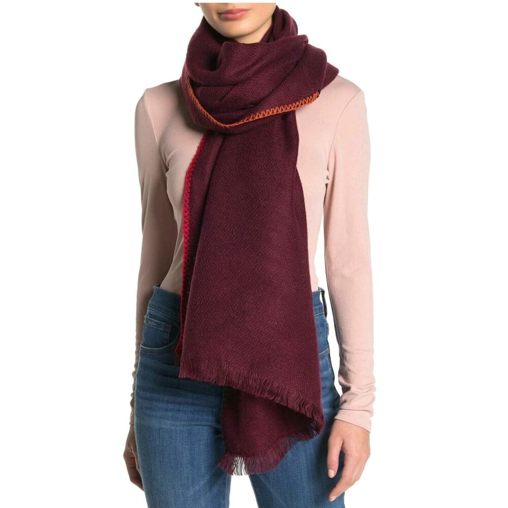 Free People Merlot Contrast Stitch Scarf NWT